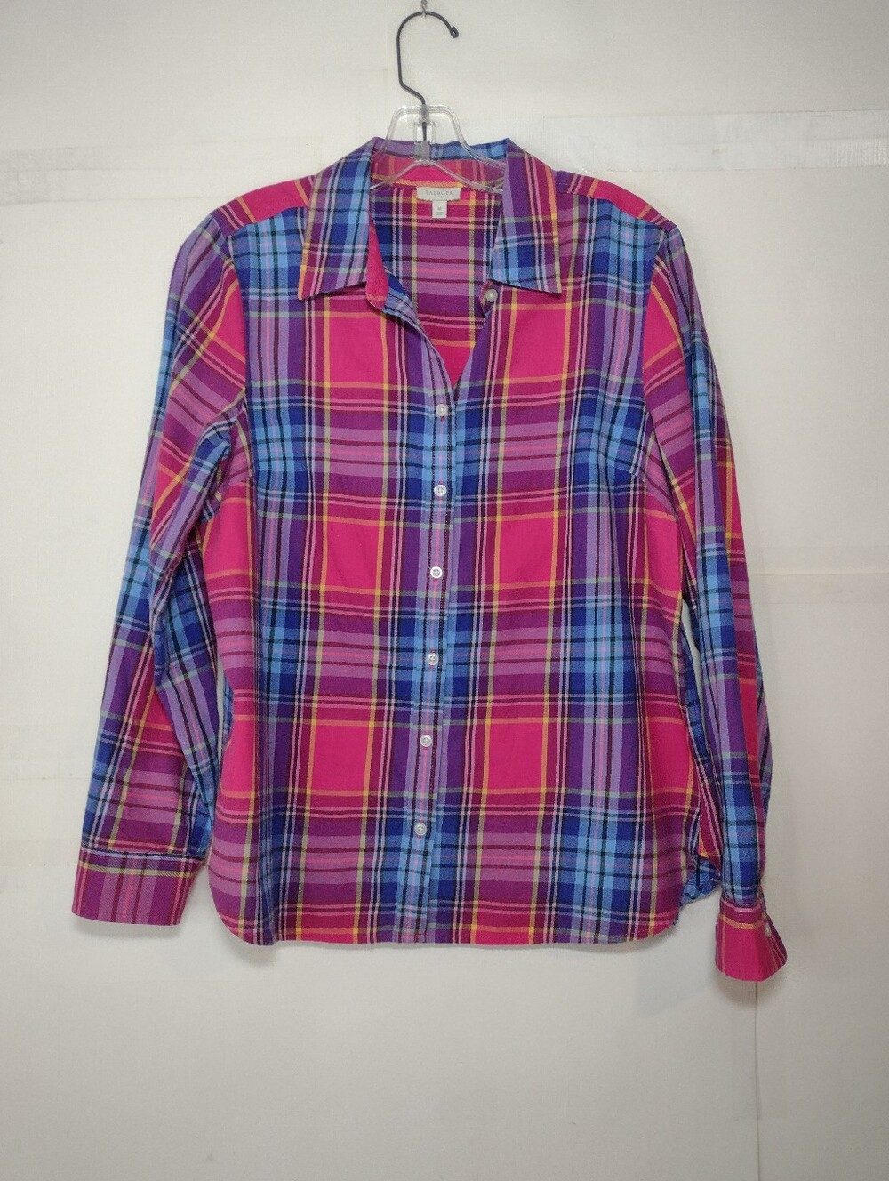 Talbot's Women’s Plaid Button-Up Shirt - Pink & Blue (M)